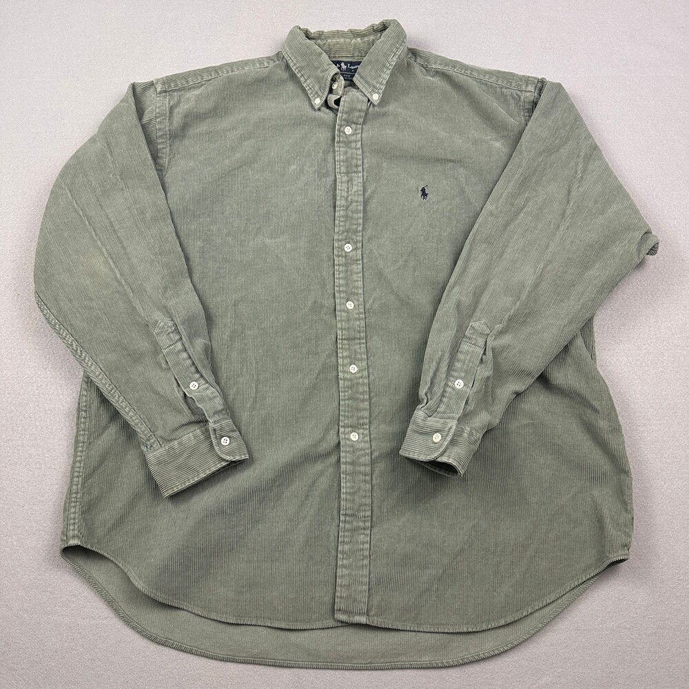 Vintage Polo Ralph Lauren Shirt Men Extra Large Green Corduroy Blake Button Up